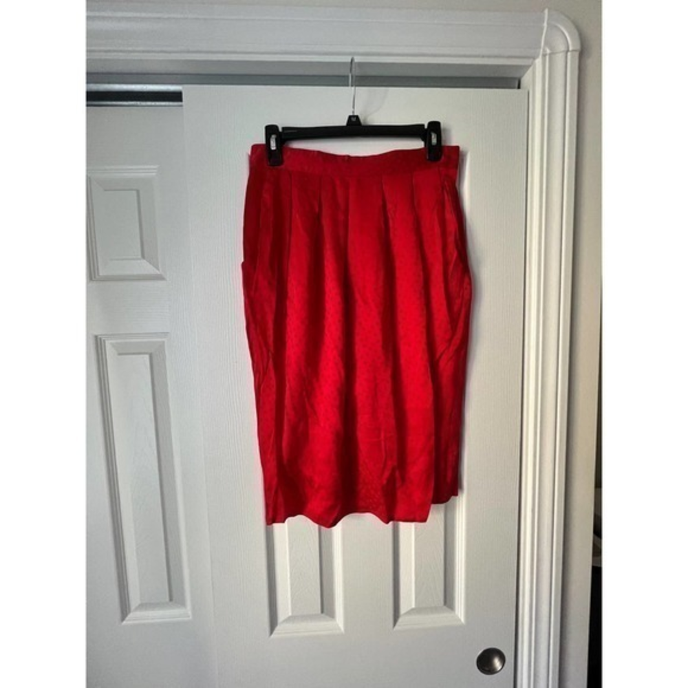 Vintage Geoffrey Beene 100% Silk Red Polka Dot Skirt Size 10‎ Holiday Party